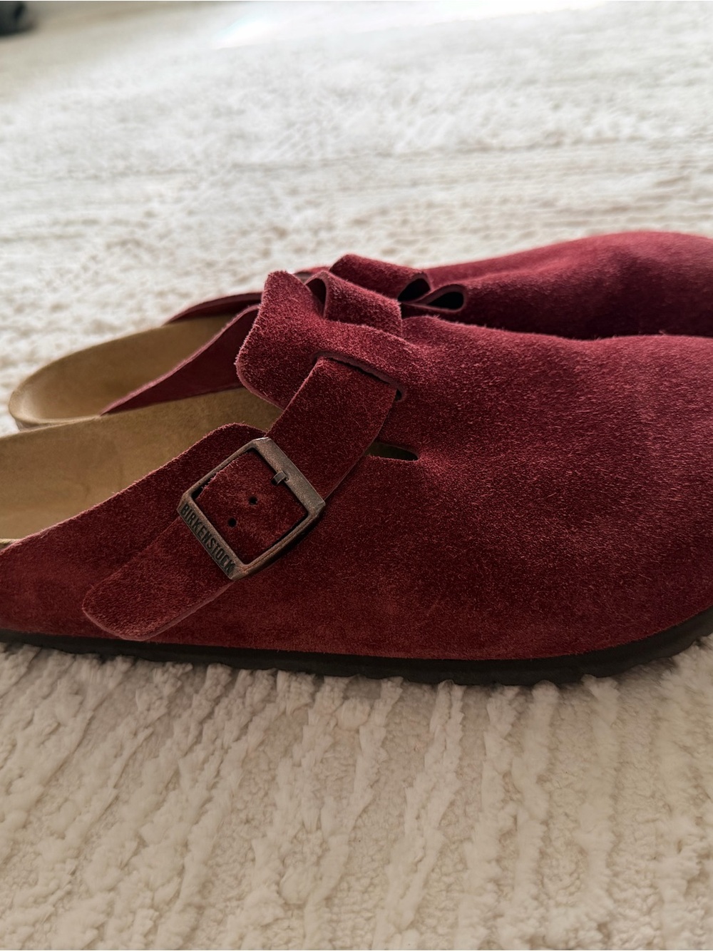 Birkenstock Boston Suede Clog in Wine Red